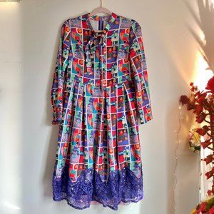 tanni Vivid Colorblock Square Graphic Women High Quality Print Dress Size S